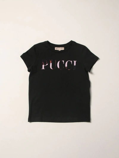 Emilio Pucci Kids' Cotton T-shirt With Logo In Black