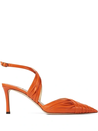 Jimmy Choo Basil 75 Sandals In Orange Leather In Yellow & Orange