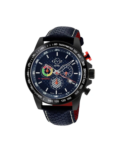 Gv2 Men's Scuderia Stainless Steel & Leather Chronogragh Watch In Dark Blue