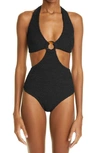 Hunza G Ursula Black Cut-out Seersucker Swimsuit