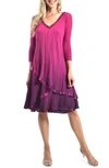 Komarov Ombré Slit Sleeve Charmeuse & Chiffon Cocktail Dress In Ombre Magenta