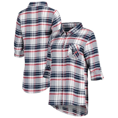 Concepts Sport Women's  Navy, Red Houston Texans Accolade Flannel Long Sleeve Button-up Nightshirt In Navy,red