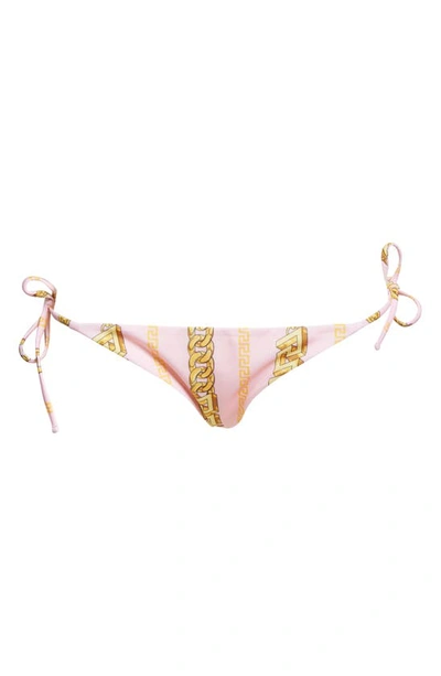 Versace Chain Print String Bikini Bottom In Pink