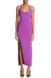 Attico Corinne Halter Neck Tech Crepe Gown In Violet