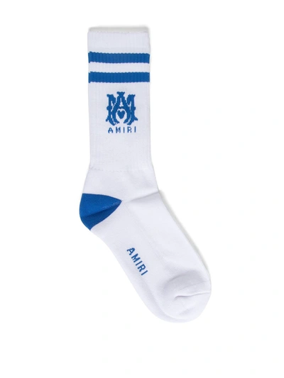 Amiri M.a. Logo Stripe Crew Socks In Blue