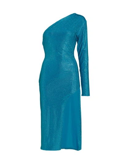 Sergio Hudson Sequined One-shoulder Dress In Turquoise