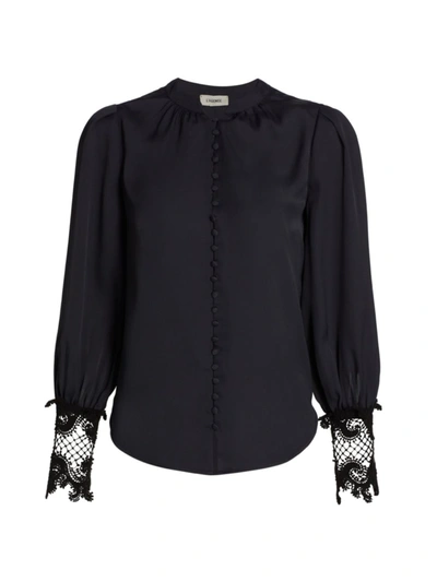 L Agence Ava Lace-trimmed Crepe De Chine Top In Black