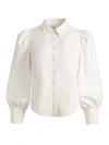 Alice And Olivia Nadine Puff-sleeve Vegan Leather Blouse In Off White