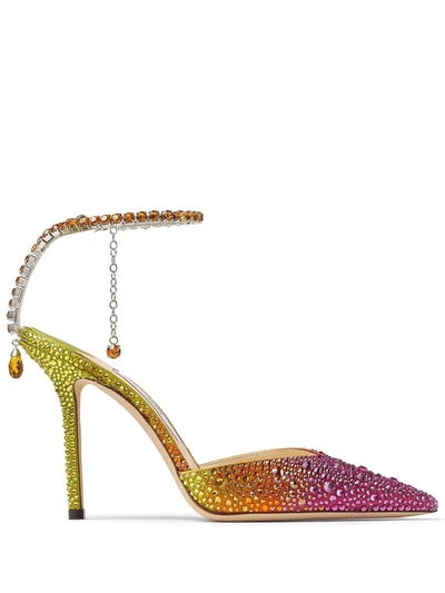 Jimmy Choo Saeda Crystal-embellished Ankle-strap Pumps In Orange