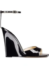 Jimmy Choo Brien 110 Patent Wedge Sandals In Schwarz