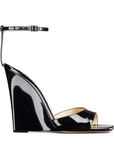 Jimmy Choo Brien 110 Patent Wedge Sandals In Black