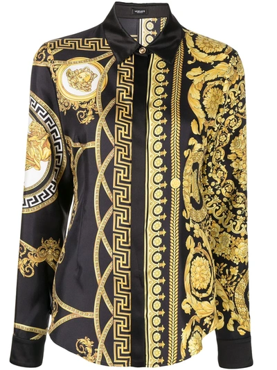 Versace La Coupe Des Dieux Silk Shirt, Female, Black+print, 46 In Multicolor