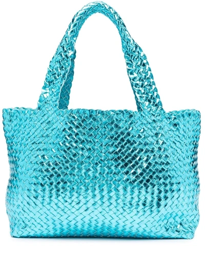 P.a.r.o.s.h Woven Leather Shopping Tote Bag In Blau