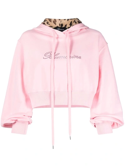 Blumarine Pink Cropped Jersey Hoodie With Logo