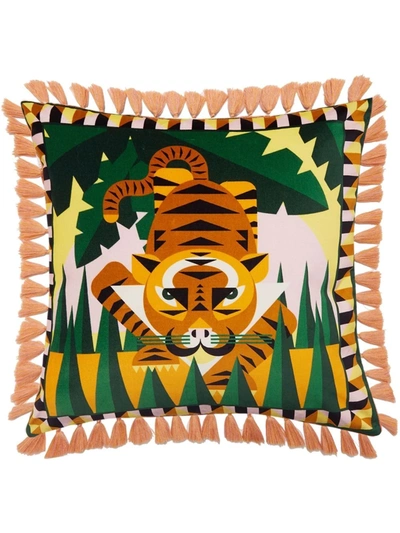 La Doublej Tiger-print Velvet Cushion In Rot