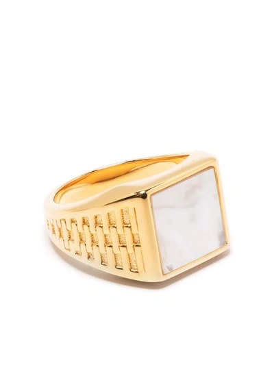 Missoma Fused Mother Of Pearl Woven Signet Ring In Gold