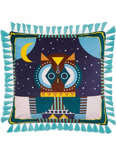 La Doublej Owl-print Velvet Cushion