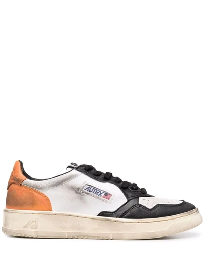 Autry Low Multicolor Leather Sneakers In White,brown,yellow