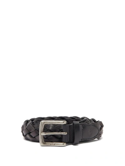 Polo Ralph Lauren 3cm Braided Leather Belt In Black