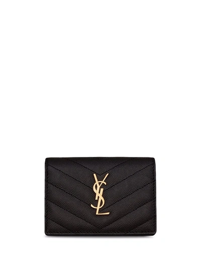 Saint Laurent Chevron Quilting Leather Cardholder In Black