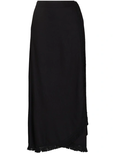 Melissa Odabash Lily Wrap-front Fringed Jersey Midi Skirt In Black