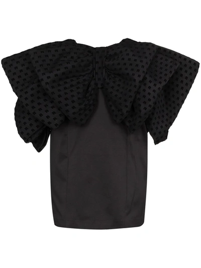 Rotate Birger Christensen Natalie Strapless Flocked Mesh-paneled Satin Mini Dress In Black
