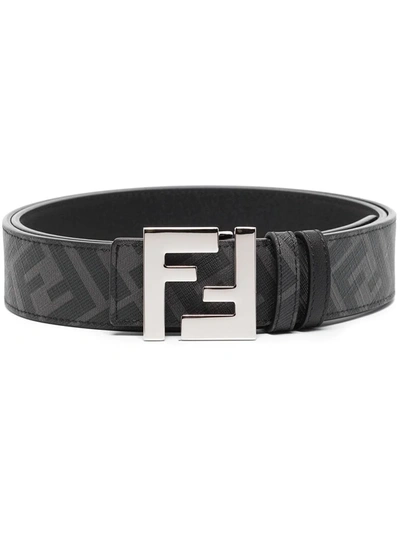 Fendi Ff-logo Reversible Leather Belt In Black