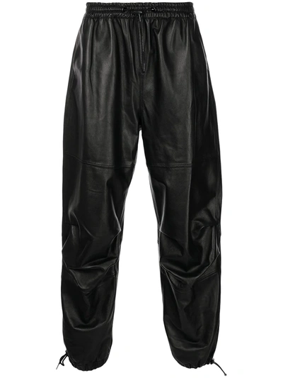 Alexander Wang Elastic Waist Leather Jogger Pants In Black