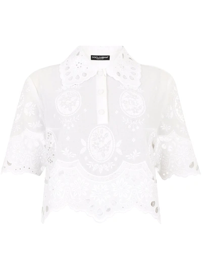 Dolce & Gabbana Embroidered Cropped Cotton Blouse In White
