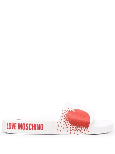 Love Moschino Logo心形印花拖鞋 In White