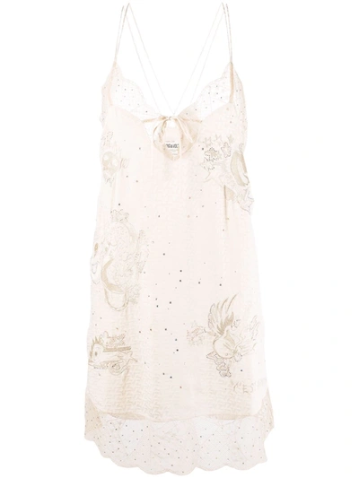 Zadig & Voltaire Calissa Embroidered Silk Mini Dress In Nude