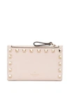 Valentino Rockstud-embellished Compact Wallet In Nude