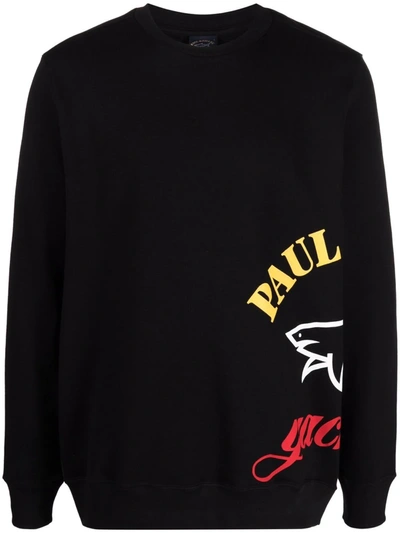 Paul & Shark Organic Cotton Sweatshirt With Maxi Logo Print In Black