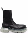 Rick Owens Dark Green Tractor Ankle Boots With Elastic Gussets In Schwarz