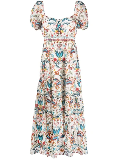 Alice And Olivia Jeannette Floral-print Cotton And Silk-blend Dress In Santa Monica Off