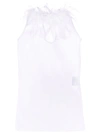 STYLAND FEATHER TRIM SHEER SLEEVELESS TOP