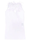 Styland Feather Trim Sheer Sleeveless Top In Weiss
