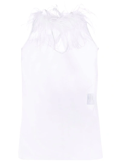 Styland Feather Trim Sheer Sleeveless Top In Weiss