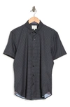 Construct Slim Fit Micro Dot 4-way Stretch Short Sleeve Button Up Shirt In Black