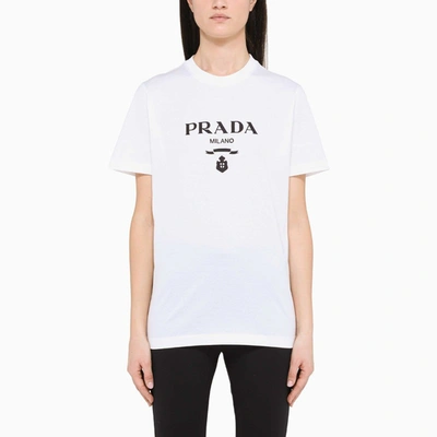 Prada Embroidered Jersey T-shirt In White