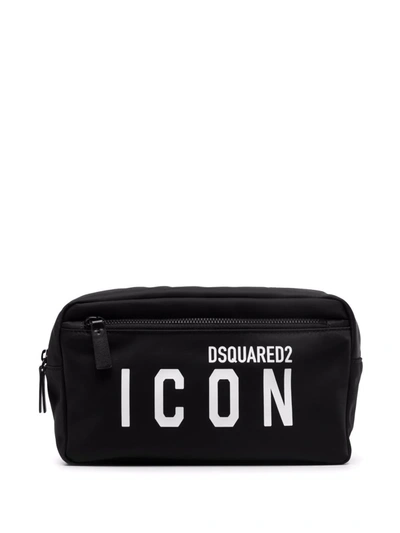 Dsquared2 Logo-print Zipped Wash Bag In Black