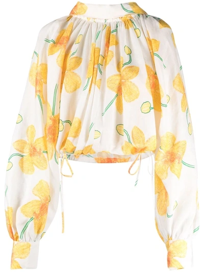 Marni Poppy-print Blouse In Maize