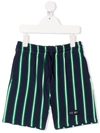 Kenzo Bermuda In Blue And Green Striped Sweatshirt In Blue