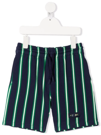 Kenzo Kids' Bermuda In Blue And Green Striped Sweatshirt In Navy