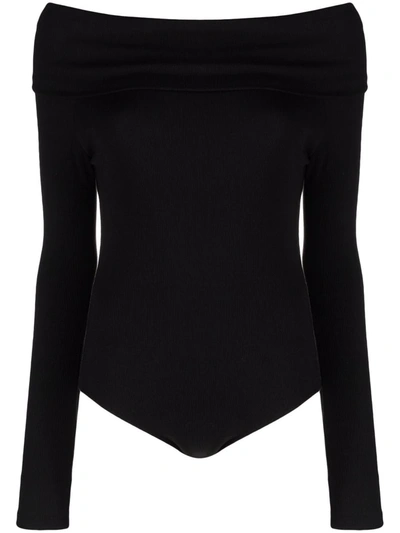 12 Storeez Off-shoulder Bodysuit In Black
