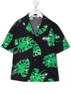 Msgm Leaf-print Cuban Shirt In Blue