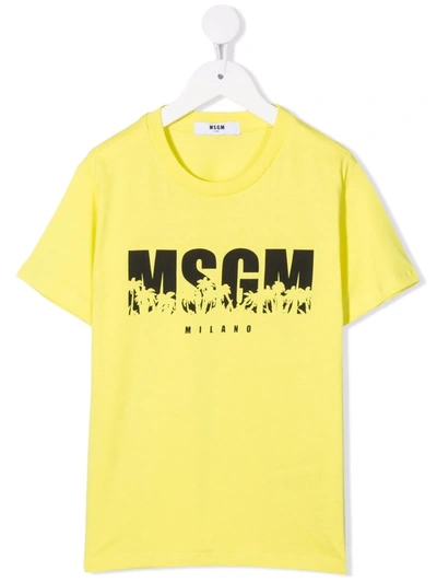 Msgm Teen Logo-print Cotton T-shirt In Yellow