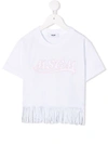 Msgm Kids' Embroidered Logo Cropped Cotton T-shirt In White
