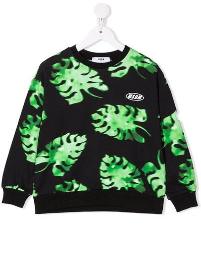 Msgm Kids' All Over Print Cotton Sweatshirt In Green