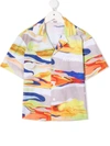 Msgm Fluid-print Cuban Shirt In Orange